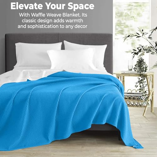 100% Cotton Blankets for Bed - Waffle Weave Blankets for Summer, Lightweight and Breathable Soft Woven Blanket for Spring (Aqua, Throw (50" x 60")) - color: Aqua, size: Throw (50" x 60")