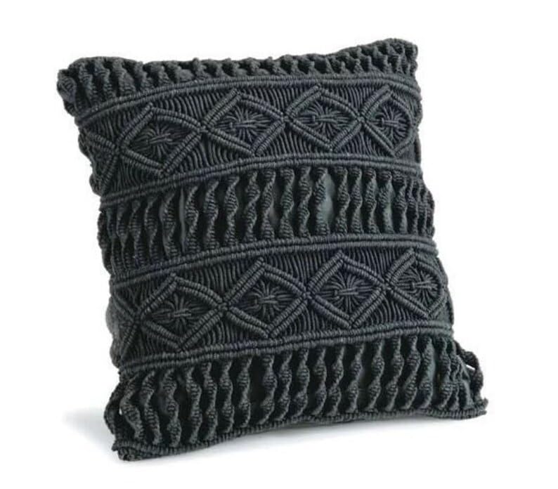 Black Macrame Throw Pillow Cover, Boho Handwoven Knitted Decorative Square Cushion Case for Sofa Couch Bedroom Home Decor, 18x18 Inch, Pillow Insert Not Included