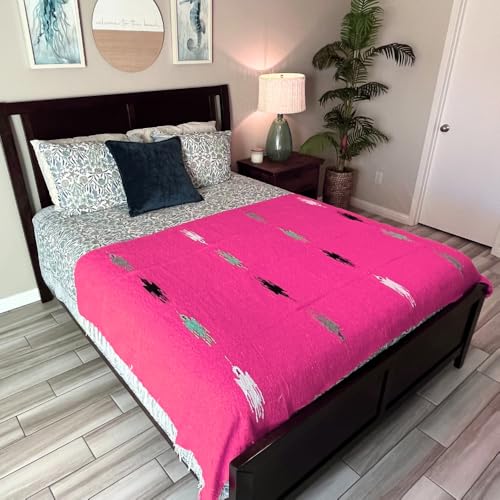 Open Road Goods Mexican Thunderbird Yoga Blanket, Handwoven Throw for Yoga, Meditation, and Home Décor – Versatile Blanket for Beach, Picnic, Camping, or Outdoor Use - color: Hot Pink
