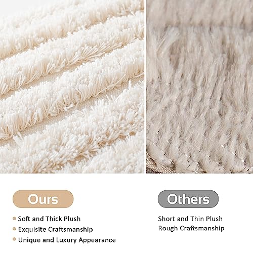 AELS Boho Decorative Textured Throw Pillow Covers 20x20, Set of 2, Modern Abstract Mid Century Rainbow Tufted Pillow Case, Farmhouse Rustic Neutral Woven Cushion Case for Bed Couch Sofa, Creamy White