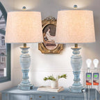 Blue Lamps Set of 2, 27.7" Table Lamps for Living Room with USB A+C Ports, Touch Lamp for Bedroom, 2 Bulbs Included - color: Teal-1