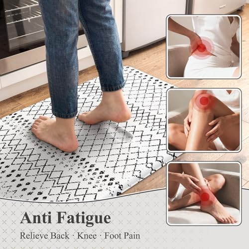 KIMODE Kitchen Mats 2PCS,Cushioned Anti Fatigue Kitchen Rugs and Mats,Non Skid Waterproof Kitchen Mats for Floor,Comfort Foam Standing Mat for Home Decor, Office,Sink,Laundry Room,Desk,Black and White - color: Black and White Diamond, size: 17.3" x 47 "+