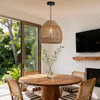 Boho Rattan Pendant Lights 13.8IN Farmhouse Dining Room Light Fixtures Hand-Woven Seagrass Chandelier Coastal Wicker Hanging Lighting for Kitchen Island Entry Living Room Bedroom Foyer Restaurant - color: Coffee-C
