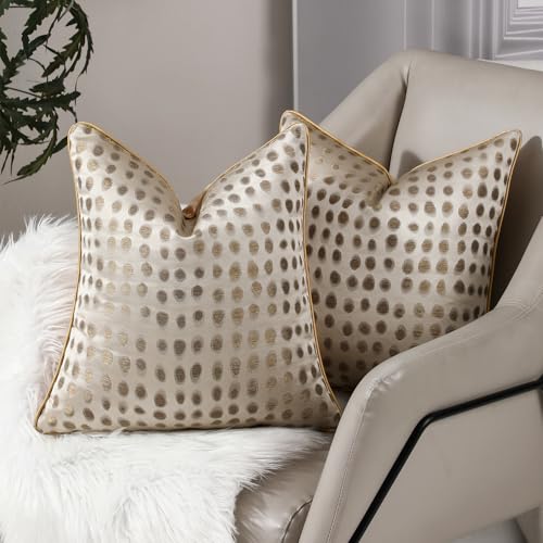 Gold Abstract Throw Pillow Covers 18x18 inch Set of 2 Jacquard Dot Pillow Cases Modern Decorative Cushion Covers for Sofa Couch Bed - color: Jacquard 7