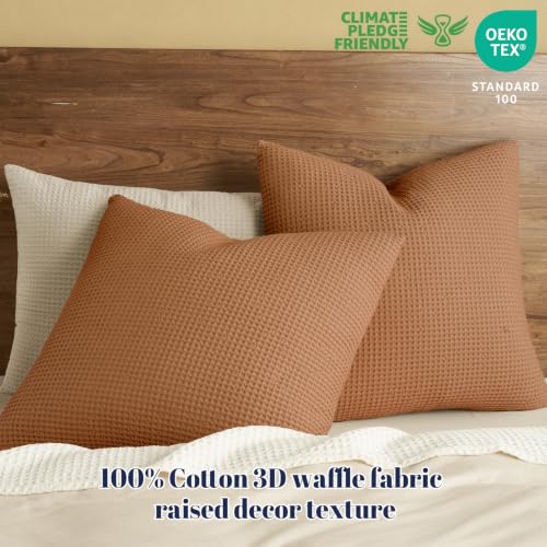 PHF 100% Cotton Waffle Weave Euro Shams 26" x 26", No Filling, 2 Pack Elegant Home Decorative Euro Throw Pillow Covers for Bed Couch Sofa, Cinnamon Brown - color: Cinnamon Brown, size: 26" x 26" (Pack of 2)