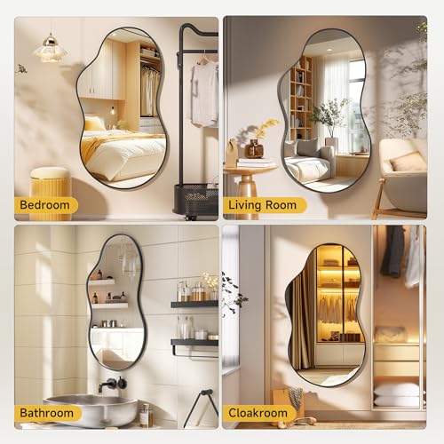 Hasipu Irregular Wall Mirror - 35"x24" Asymmetrical Mirror, Modern Decorative Mirrors for Living Room, Entryway, Hallway, Bathroom, Bedroom,Wall Mounted Home Decor (Black) - color: Black, size: 35"L x 24"W