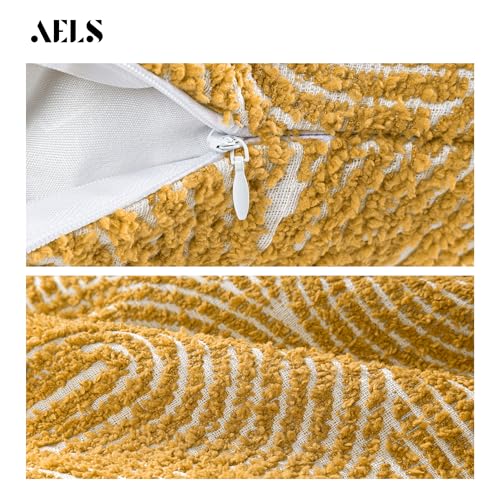 AELS Boho Decorative Textured Throw Pillow Covers 20x20, Organic Modern Mid Century Rainbow Tufted Pillow Case, Farmhouse Rustic Geometric Woven Cushion Case for Bed Couch Sofa, Mustard Yellow - color: Mustard Yellow, size: 20" x 20" (Pack of 2)