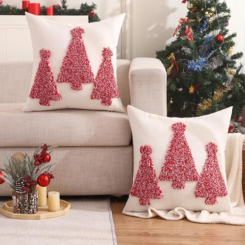 Christmas Pillow Case Red Tree Throw Pillow Case 50 x 50 cm 2 Piece Party Decor Winter Holiday Soft Cushion Cover Sofa Bed Living Room - color: Red Pine, size: 20" x 20" (Pack of 2)