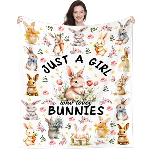 Cute Rabbit Bunny Blanket Lightweight Soft Animal Rabbits Throw Blankets for Sofa Couch Easter Brithday Gifts for Bunny Lover Girls Kids Women Adults 50"x40" - color: Bunny, size: 50"x40"