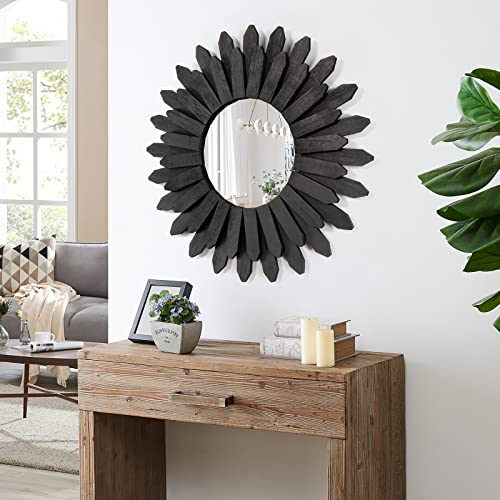 Honiway 21 inch Black Wall Decor Vintage Mirror, Boho Style, Wooden Frame, Easy to Hang, Ideal Gift - color: Black, size: 21 inch (1 pack)