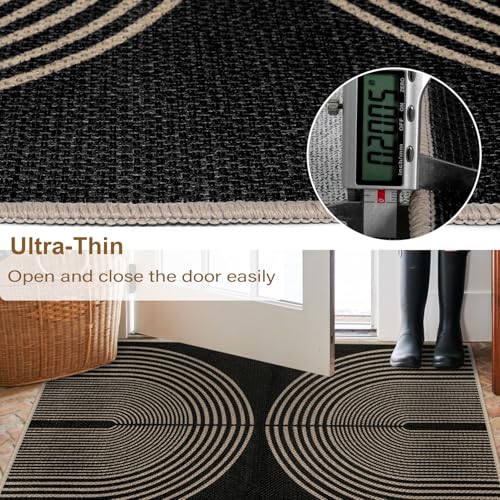 Rugalia Easy Jute Rainbow Entryway Rug, 2x3 Black Washable Non-Slip Indoor Outdoor Doormat, Boho Farmhouse Small Kitchen Rug Modern Abstract Throw Rugs for Entrance Bedroom Bathroom - color: Black Rainbow, size: 2' x 3' (Rectangular)