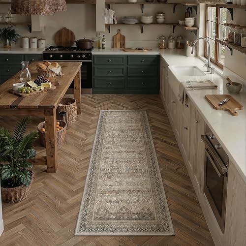 HUGEAR 2x6 Runner Rugs Retro Brown Washable Hallway Rug Vintage Boho Bedroom Rug No Shedding Soft Durable Low Pile Carpet Non Slip Indoor Dining Room Kitchen Home Decor Floor Mat - color: Taupe Brown, size: 2' x 6' (Runner)