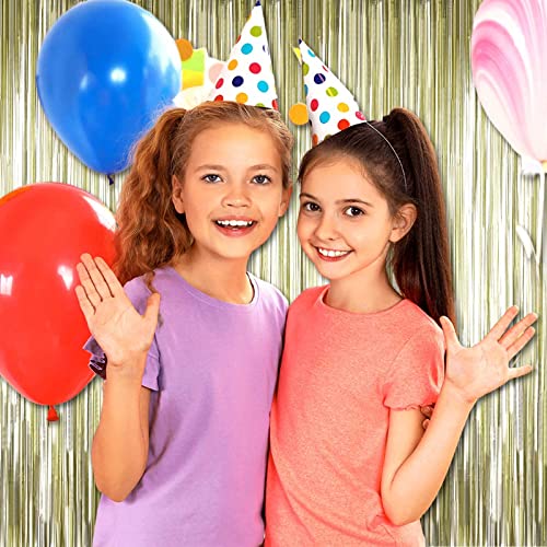 4 Pack Light Gold Foil Fringe Curtain Backdrop, 3.28Ft x 8.2Ft Metallic Tinsel Foil Fringe Streamer Curtains for Party, Photo Booth Props, Birthday, 2022 Graduation Party Supplies - color: Light Gold