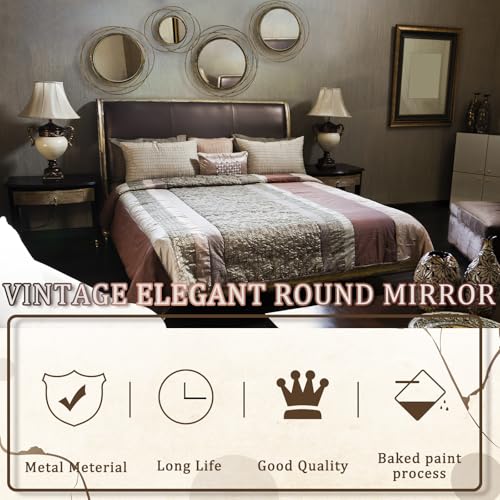 Hicarer 4 Pcs Decorative Wall Mirror Round Modern Circle Mounted Mirror Metal Wall Art Decor for Bedroom Living Room Entryway Dining Room Hallway (Bronze) - color: Bronze