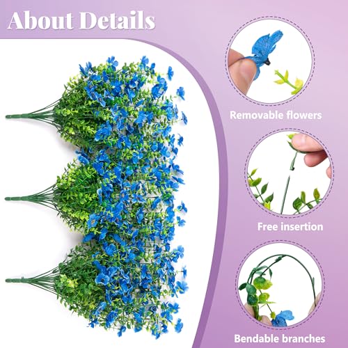 Artificial Fake Hanging Flowers Plants with Basket Spring Outdoor Decor,Faux Silk Flowers with Eucalyptus in Planter No Fade Flower in Basket for Farmhouse Home Garden Porch Patio Balcony(Blue) - color: Blue
