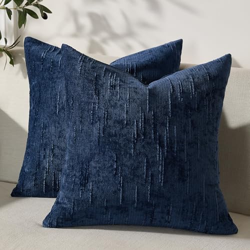 Set of 2 Summer Decorative Throw Pillow Cover 16x16, Solid Farmhouse Neutral Cushion Covers with Hidden Zipper, Soft Textured Throw Pillows for Bedroom Living Room Couch, Blue - color: Blue, size: 16" x 16" (Pack of 2)