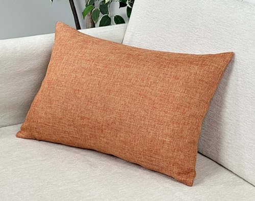 Aiking Home Imitation Burlap Lumbar Pillow Cover 12x18 Inch Vintage Faux Linen Rustic Natural Look, 1 Piece Elegance Farmhouse Style Accents Pillow Case for Indoor Use, Orange - color: Orange, size: 18" x 12" (Pack of 1)