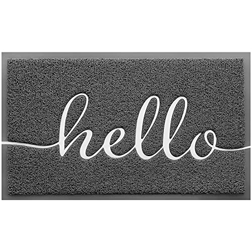 Door Mat (32"x20",Dark Grey), Welcome Mat Low Profile Front Doormat Non Slip Mats for Entryway, Patio, High Traffic Areas - color: Dark Grey-hello, size: 1'8" x 2'8" (Rectangular)