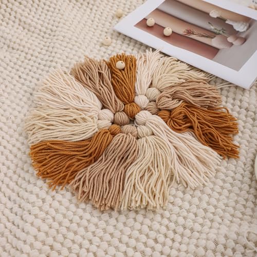 Khaki & Beige Boho Macrame Wall Hanging Handmade Tassels Garland Wall Décor with Wooden Beads for Bedroom Living Room Girls Boys Nursery Neutral Home Decor Aesthetic - color: Brown