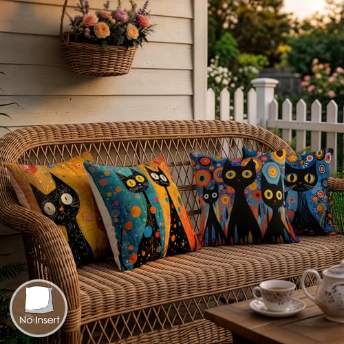 OBSEDE Black Cat Abstract Art Decorative Throw Pillow Covers 18 × 18 in, Set of 4, Couch Cushion Cases Inserts for Sofa Bed Living Room Home Decor, Single Side Print - color: Midnight Feline Abstract Art, size: 18" x 18" (Pack of 4)