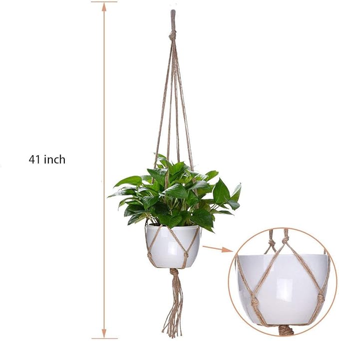 LANGUGU Set of 2 Macrame Plant Hanger Wall Hanging Planter Basket for Indoor Outdoor Flower Pot Plant Holder Wall Art Vintage-Inspired Home Decor, Jute Rope, 4 Legs (48 inch)