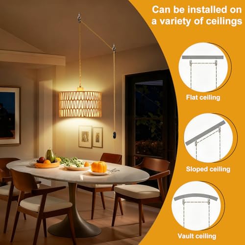Dimmable Boho Hanging Lights with Plug in Cord 14.7ft，2 in 1 Shade Plug in Pendant Light Rattan Hanging Lamp with E26 Bulb, Long Lasting Wicker Plug in Pendant lamp Fixture for Living Bedroom - size: 2 tier HL-10