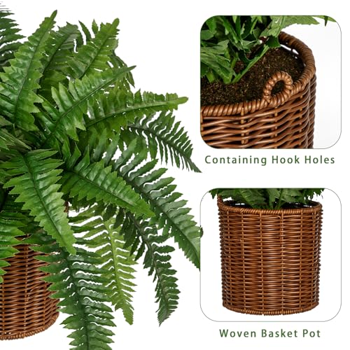Hollyone Fake Fern Potted Plant Artificial Boston Ferns in Pot Woven Basket 35 Leaves Indoor Faux Fern Bush Plant 20inch for Patio Garden Farmhouse Windowsill Office Living Room Home Decor - size: Woven Pot - Long Fern