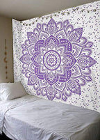Bhagyashri Fashions Indian Mandala Twin Cotton Purple White Ombre Tapestry Wall Hanging Art Collage Bedspread Picnic Beach Blanket Hippie Boho Tapestries 84x54 Inches