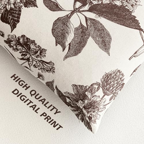Foindtower Set of 2 Linen Floral Throw Pillow Covers Neutral Vintage Print Decorative Cushion Covers Farmhouse Boho Home Decor for Sofa Chair Couch Bedroom Living Room,18×18 Inch,Dark Brown - color: Dark Brown, size: 18" x 18" (Pack of 2)
