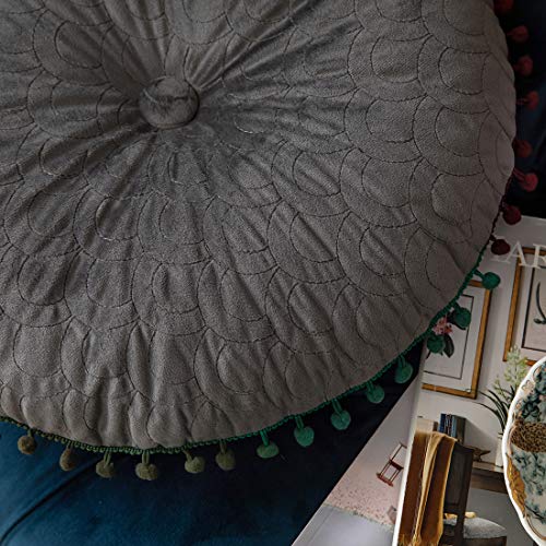 vctops Velvet Soft Round Chair Pads Cute Gradient Pom Pom Indoor Dining Chairs Cushion (Grey, Diameter 16") - color: Gray, style: Diameter 16 Inch