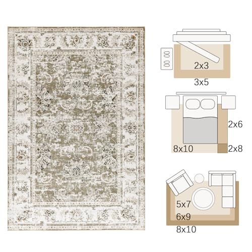 jinchan Fiora Floral 2x3 Rugs for Entryway - Vintage Washable Small Non-Slip Distressed Indoor Doormat Ultra-Thin Low-Pile Accent Rug for Entrance Kitchen Bedroom Bathroom (2x3ft, Taupe) - color: Distressed Taupe, size: 2' x 3' (Light Weight)