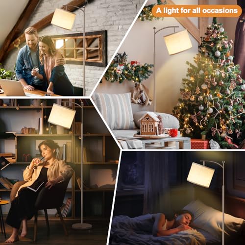 Ambimall 60" Floor Lamp for Living Room with 3 Color Temperatures, Adjustable Beige Shade with Brown Pole, Tall Lamp for Bedroom Office Classroom Dorm Room, 9W Bulb Included - color: Brown & Beige