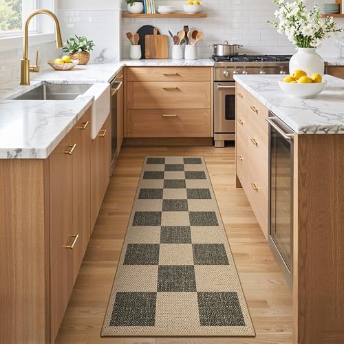 Bavni Checkered Easy Jute Rug,2x6 Runner Rug Machine Washable Non Slip Woven Plaid Carpet, Geometric Diamond Non Shedding Low Pile Modern Farmhouse Hallway Runner for Kitchen, Laundry, Corridor - color: Checkered-4, size: 2X6