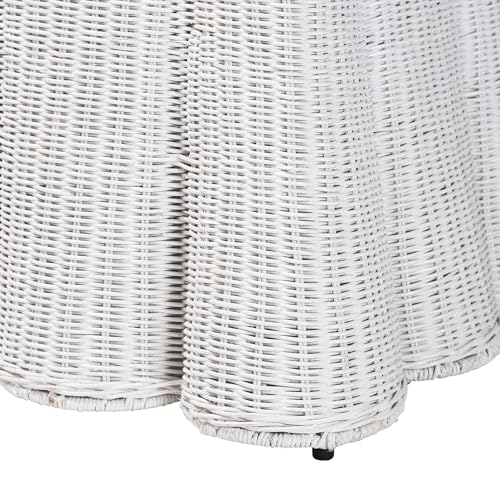 Bali & pari Palm Bohemian White Scallop Rattan Ottoman - color: White