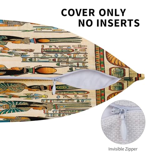 Egyptian Pillow Covers 18 x 18 Set of 2 Vintage Ancient Linen Throw Pillow Cover Queen Nefertari Decorative Pillowcases Farmhouse Home Decor for Couch Bed Sofa Outdoor, Churent-P0327-PC004 - color: Egyptian