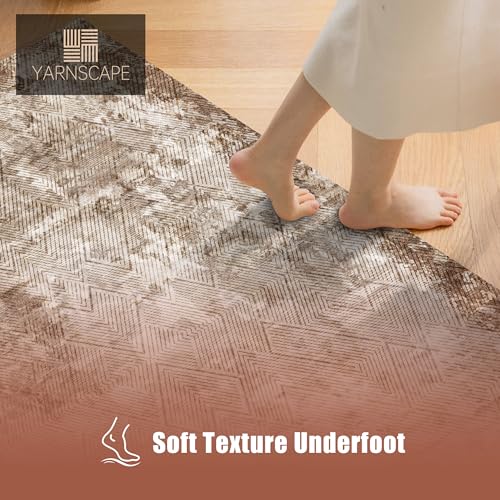 YARNSCAPE 3' x 5 ' Washable Area Rug - Low Pile Soft Vintage Indoor Rug for Living, Dining or Bedroom - Lightweight Carpet with Non-Slip Backing - Foldable for Easy Placement, Brown - color: Texture-brown, size: 3' x 5' (Rectangular)