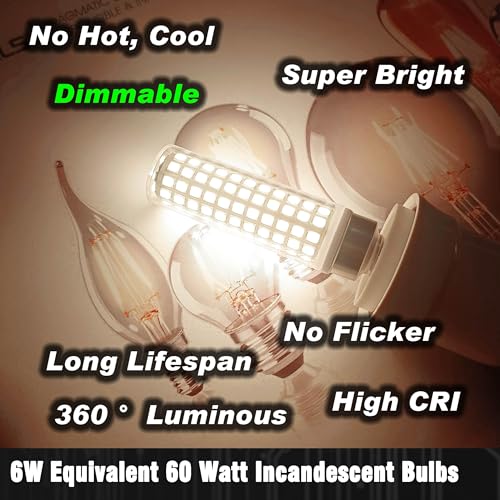 6W Dimmable E12 LED Ceiling Fan Bulb Natural White 4000K AC120V Equivalent 60 Watt E12 T6 C7 Candelabra Small Base for Desk lamp Wall Sconce Chandelier Pendant Lighting, 600lm, 4 Pack - color: 4000k Natural White, size: 6 Watt-Dimmable-4 Pack