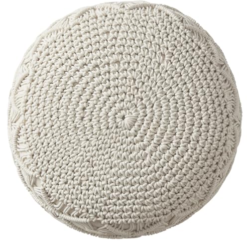 Ornavo Home Pouf Ottoman Foot Rest - 100% Cotton Pouffe - Hand Knitted Macrame Braid - Boho Round Stuffed Ottoman for Living Room, Bedroom - Natural