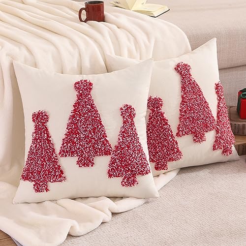 Christmas Pillow Case Red Tree Throw Pillow Case 50 x 50 cm 2 Piece Party Decor Winter Holiday Soft Cushion Cover Sofa Bed Living Room - color: Red Pine, size: 20" x 20" (Pack of 2)