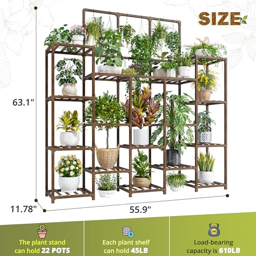 EnHomee Plant Stand Indoor Tall Plant Stand Outdoor Large Wood Plants Shelf with 18-22 Pots for Patio, Living Room, Garden, Balcony, 55.9" Wx63.1 Hx11.78 D