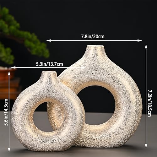 Modern Donut-Shaped Decorative Vases, Handmade Minimalist Boho ins Style, Modern Vase for Home Decor for Wedding Dinner Table Party Living Room Office Bedroom (Gold, Large + Small) - color: Gold, size: Large + Small
