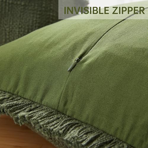 Decorative Throw Pillow Covers Set of 2,18x18 Inch Boho Farmhouse Cushion Covers with Tassels Natural Fringe Design for Couch Sofa Living Room Decor(Green, 18"x18"(Pack of 2)) - color: Green