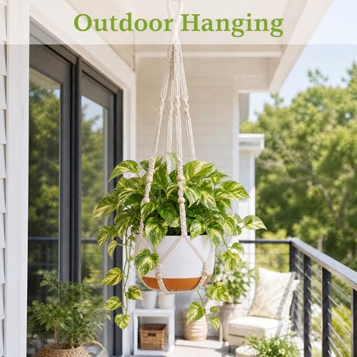 Macrame Plant Hanger - Fits 4-13 Inch Pots, Hanging Planter Holder for Indoor Outdoor, Cotton Rope Boho Home Decor, 35 Inch, Set of 2, Ivory - color: Ivory, size: 35+35in