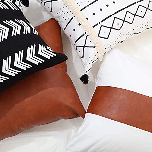 GALMAXS7 Boho Throw Pillow Covers 18 x 18 Set of 4 - Modern Stripe Geometric Farmhouse Decorative Pillow Cover Sets for Pillows - Couch Sofa Bed,Faux Leather Black and White Pillow Covers - color: Boho-4 Pack, size: 18" x 18" (Pack of 4)