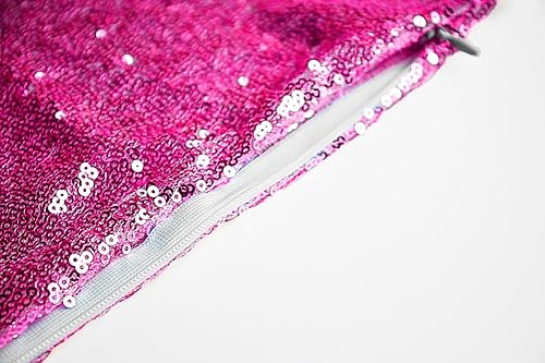ShinyBeauty 12x12 Inch Hot Pink Sequin Cushion Cover - Luxury Sparkling Pillow Case for Sofa, Bedroom, Birthday Party Supplies - Glam Home Accent Gift - color: Hot Pink, size: 12" x 12" (Pack of 1)