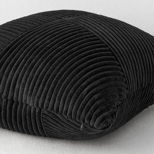 Topfinel Set of 2 Decorative Black Throw Pillow Covers 16x16 Inch for Couch Sofa Bed, Rustic Farmhouse Boho Home Decor, Soft Corduroy Windmill Textured Striped Patchwork Cushion Cases - color: Black, size: 16" x 16" (Pack of 2)