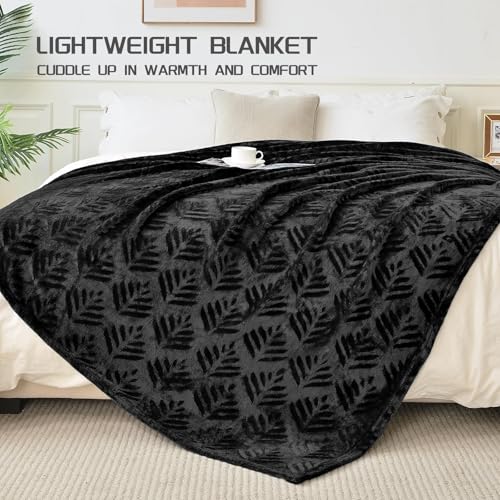 Exclusivo Mezcla Fleece Throw Blanket for Couch, Super Soft and Cozy Blankets All Season Use, Leaves Pattern, Plush Fuzzy Lightweight, Black, 50x60 Inch - color: Black, size: Throw(50"x60")