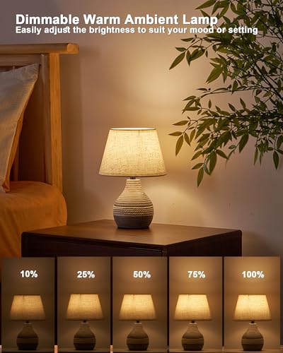 UMEXUS 10” Small Ceramic Cordless Table Lamp with Timer, Dimmer, Linen Shade, Remote Control, Rechargeable Battery Light for Patio Nightstand Kitchen Counter Living Room Side Table, Bulb Included - size: 10"H Mini - Rope accent design