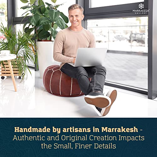 Marrakesh Gallery Genuine Leather Round Pouf Cover - Handmade Moroccan Ottoman Footstool, Unstuffed Footrest - Boho Decor - Bohemian Living Room, Bedroom, Kids Room - Housewarming Gift & Wedding - color: Dark Brown