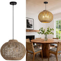 17" Farmhouse Rattan Chandelier 3-Lights Large Natural Wicker Pendant Light Boho Round Hand-Woven Seagrass Dining Room Lighting Fixture for Living Room Entry Bedroom Cafe Kitchen Island - color: Brown-17"-3-lights